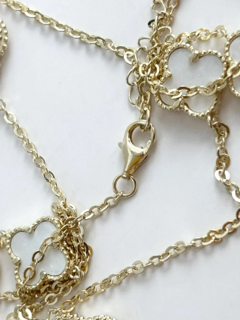 4 Leaf Clover Faux Moonstone Cable Chain Link Vintage Ultra Long Necklace - 36